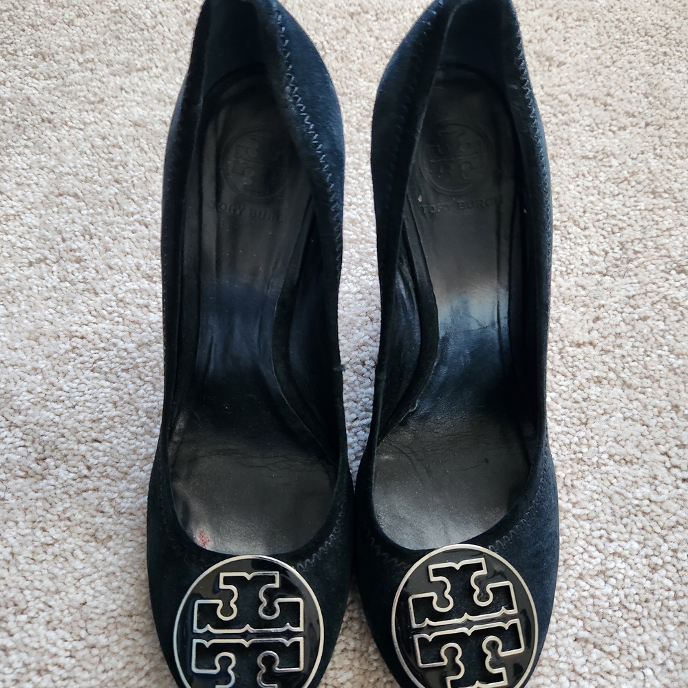 Tory Burch Black Heels with Silver Logo